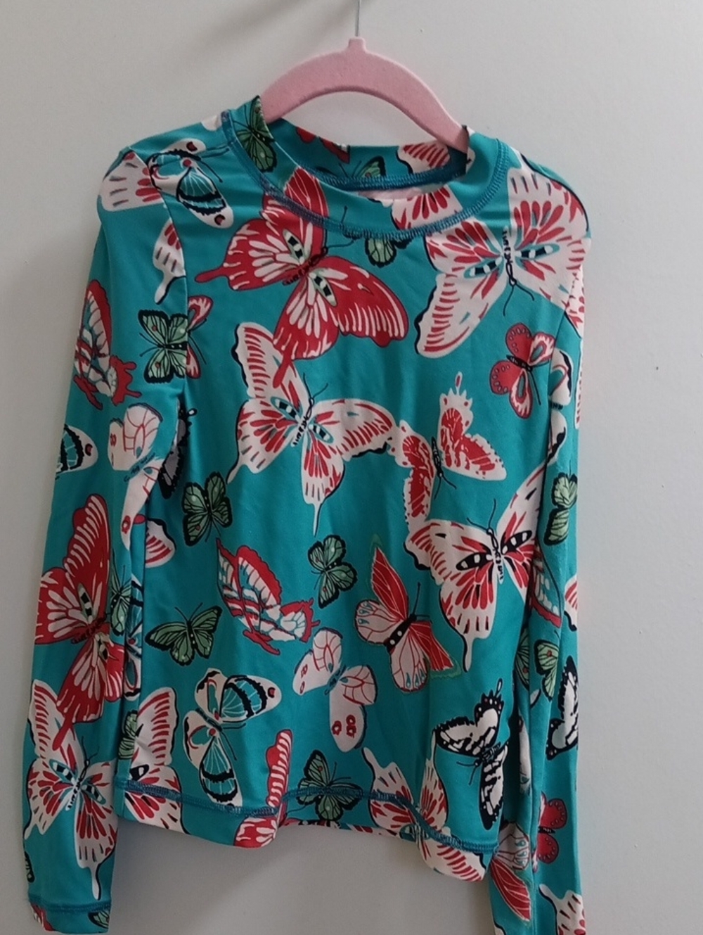Hanna Andersson Turquoise and Coral Butterfly, Older Girls Possibly Women'sTop